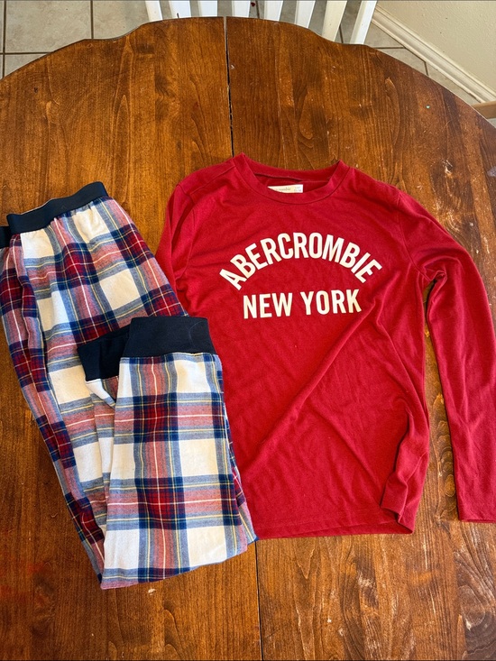 abercrombie kids Other - abercrombie kids Red Long Sleeve Logo Top with Plaid Pajama Pants